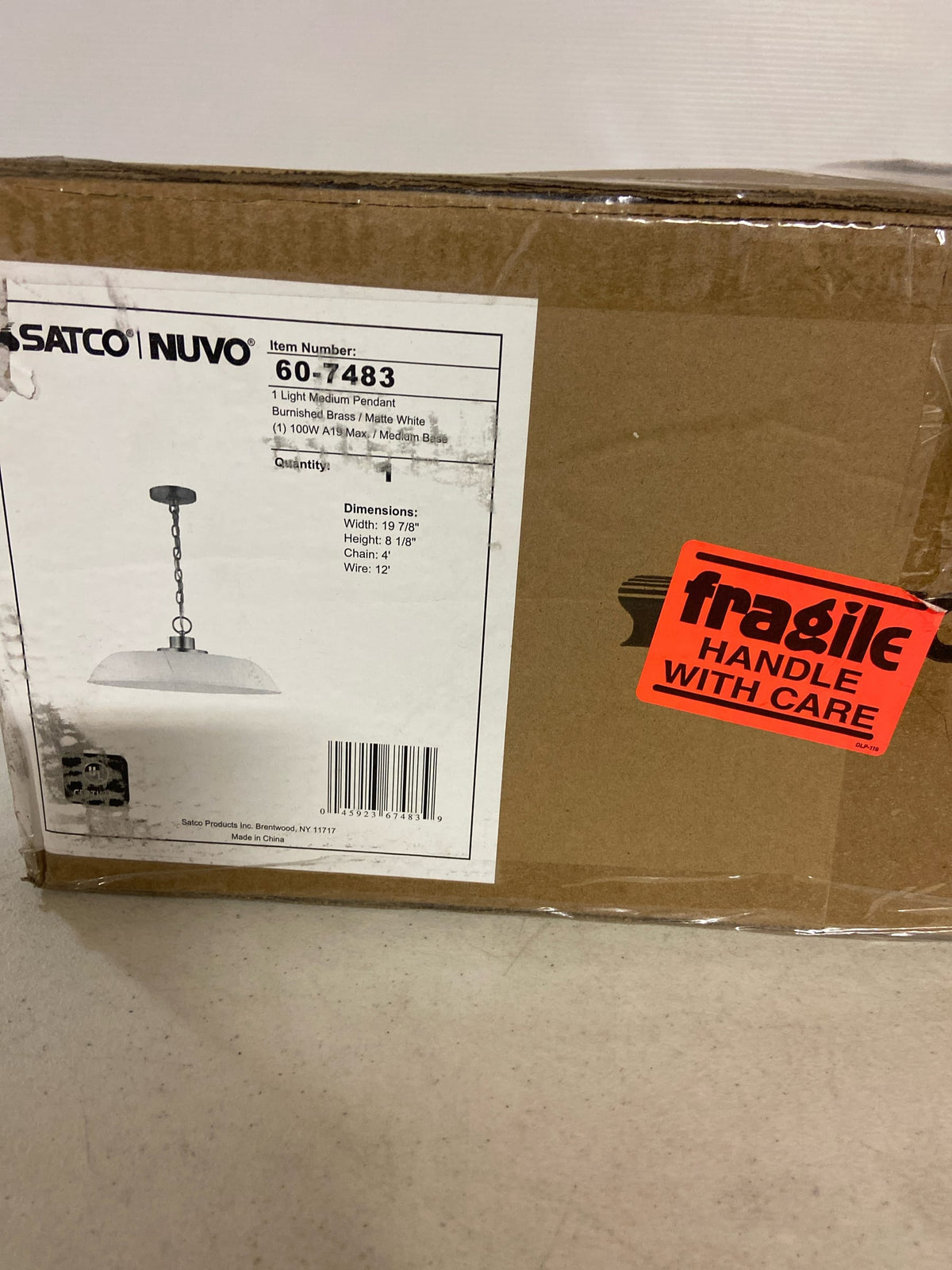 Nuvo Lighting 60/7483 Colony 20" Wide Pendant - Matte White / Burnished Brass