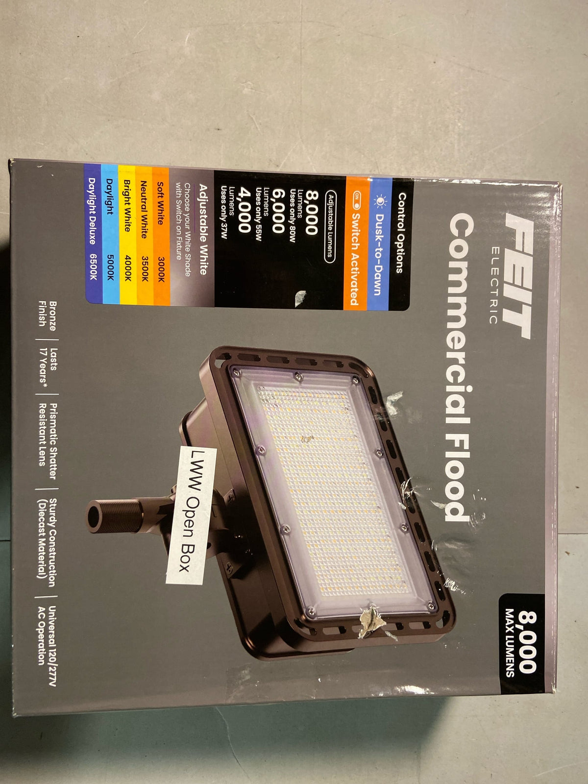 Feit electric S8.6FL/5CCT/LSDD/BZ 4000/6000/8000 Lumen Select Integrated LED Selectable 5CCT Bronze Dusk to Dawn Commercial Ground/Wall Flood Light