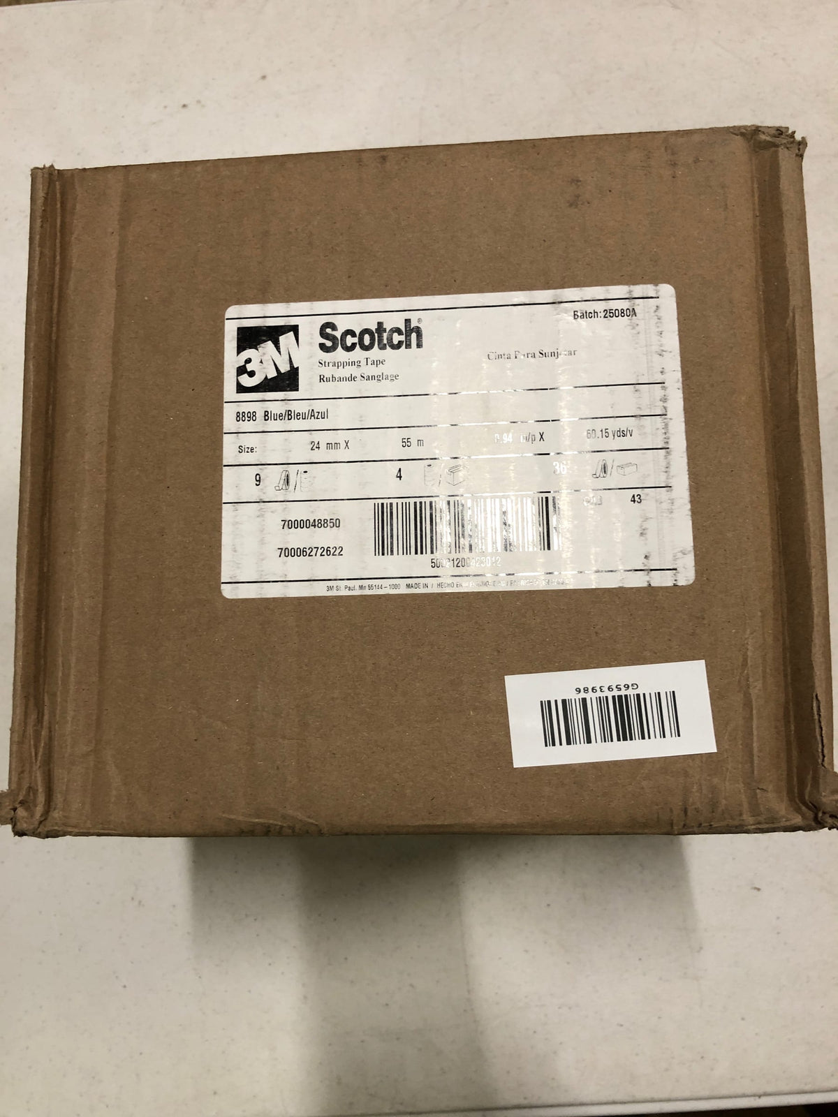 Scotch 3M 8898 Tensilized Poly Strapping Tape, 4.6 Mil, 1" x 60 yds., Blue, PK36