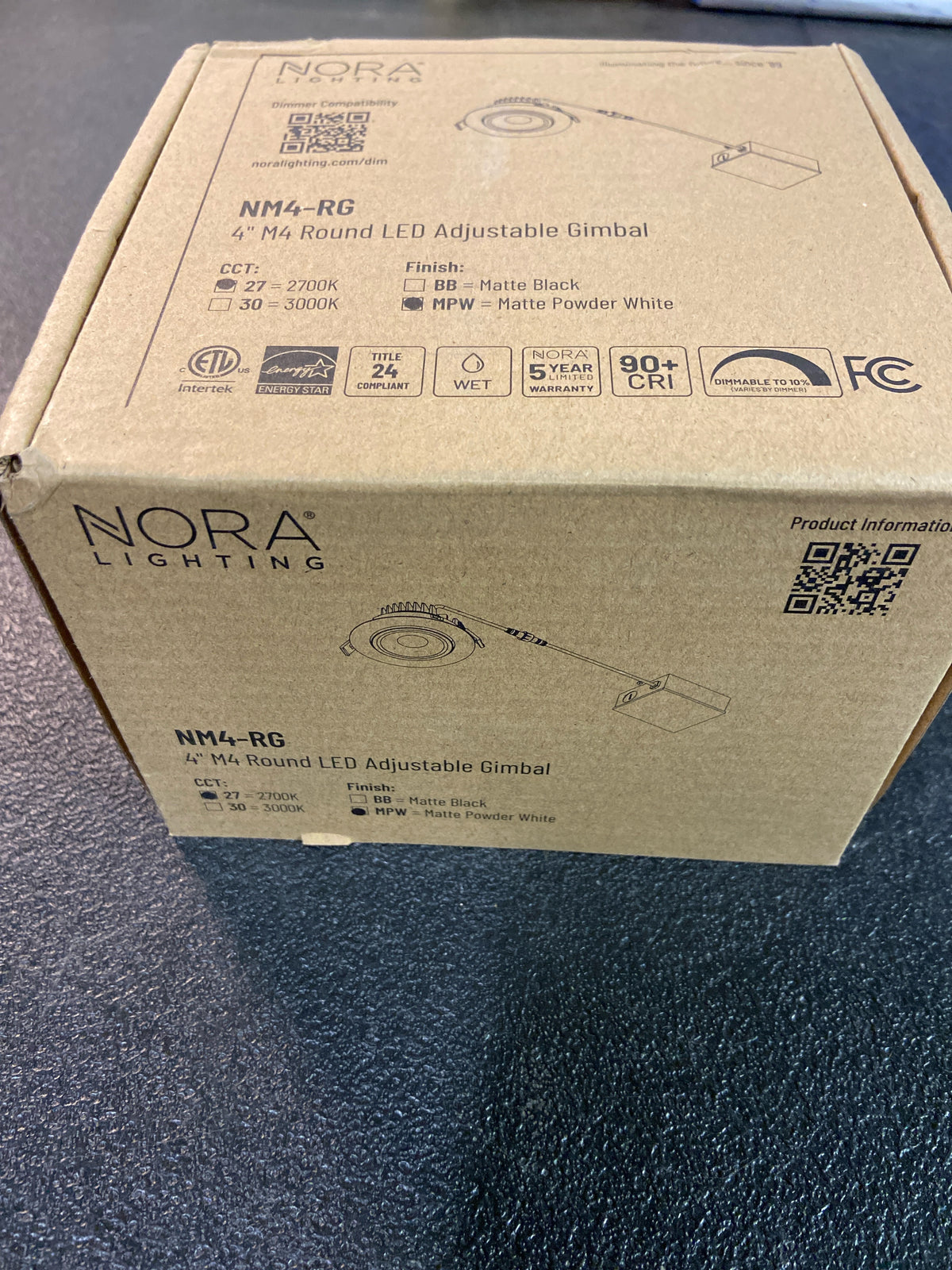 Nora Lighting NM4-RG27MPW M4 4" Wide Canless Adjustable Gimbal 2700K LED Recessed Trims - Airtight - Matte Powder White