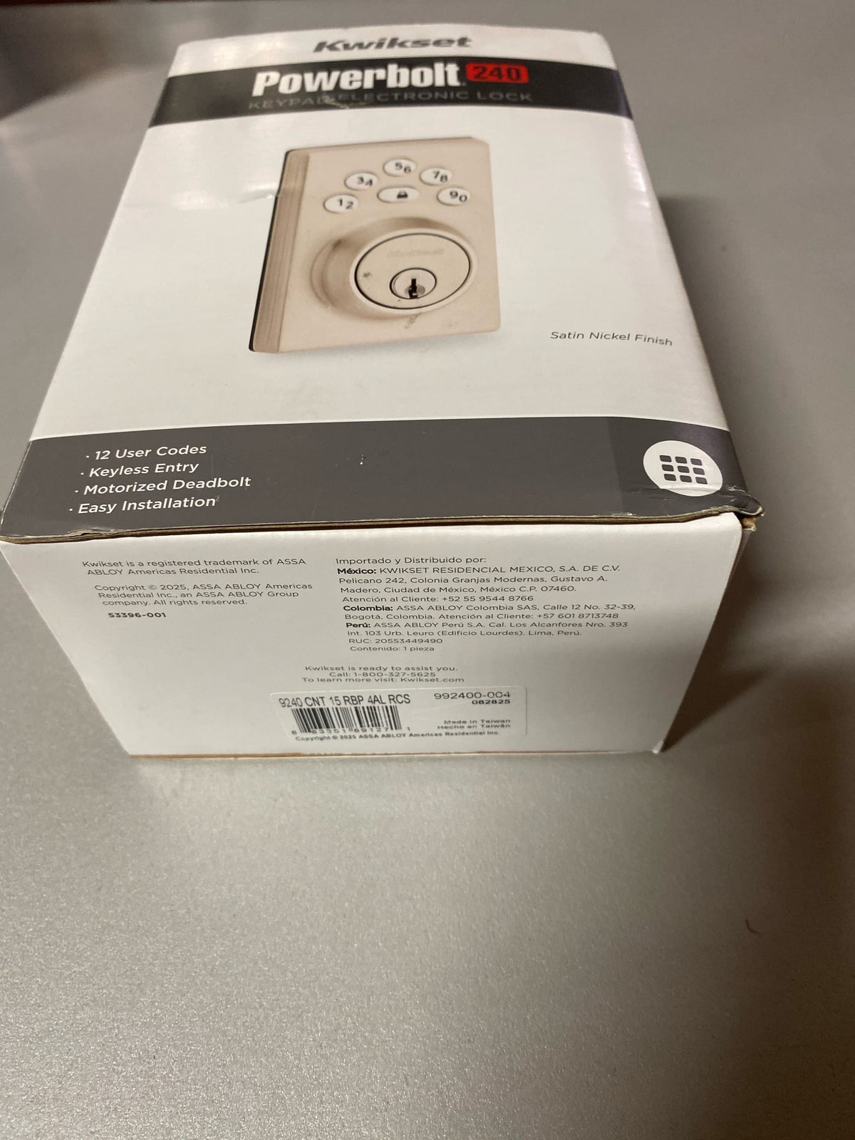 Kwikset 9240CNT-15 Powerbolt 240 Contemporary Single Cylinder Keyless Entry Deadbolt with 5-Button Keypad - Satin Nickel