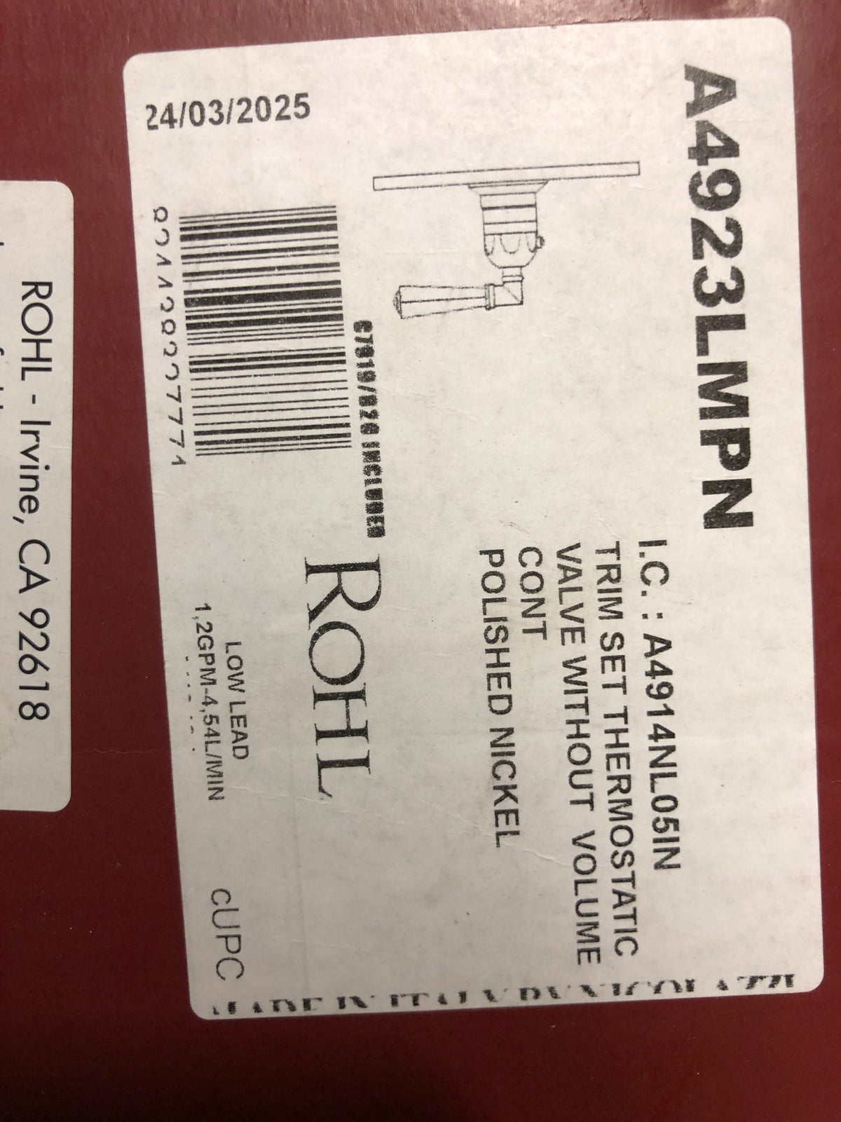 Rohl A4923LMPN San Giovanni Thermostatic Valve Trim Only with Single Lever Handle - Less Rough In - Polished Nickel