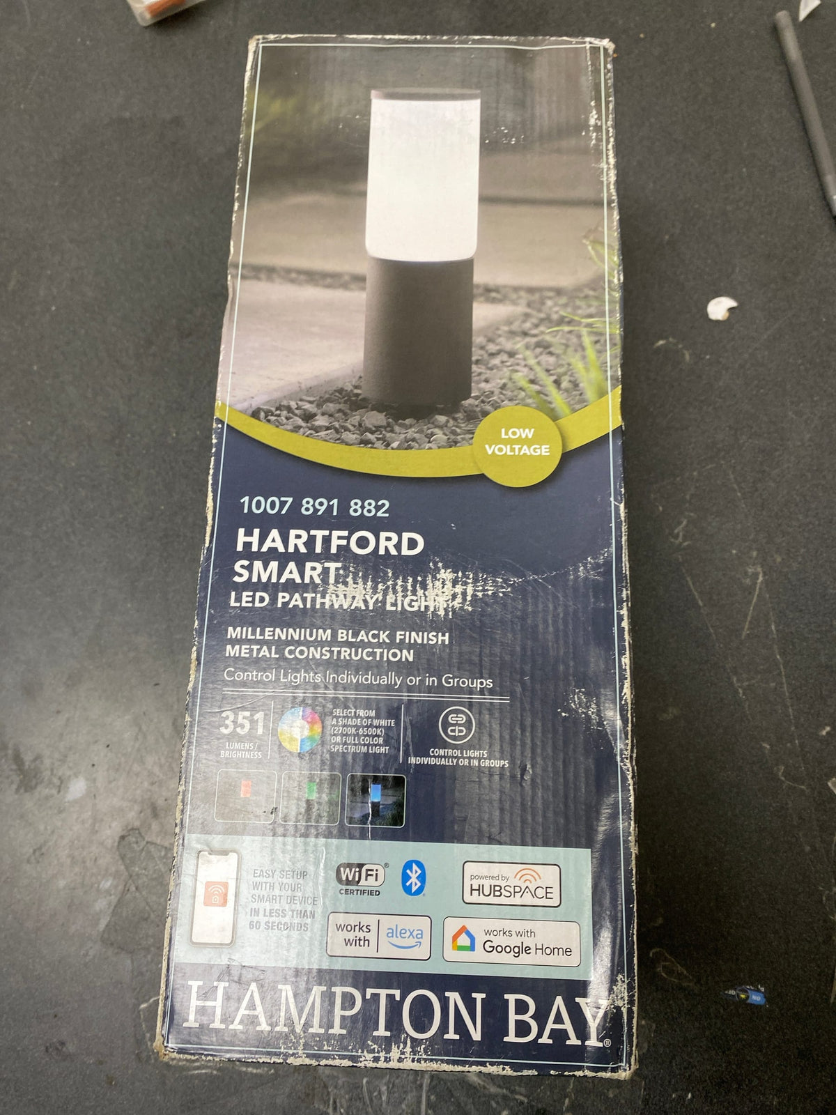Hampton bay KIF1801LX-01 Hartford Low Voltage Millennium Black LED Smart Outdoor Bollard Light with Frosted Glass Shade Powered by Hubspace