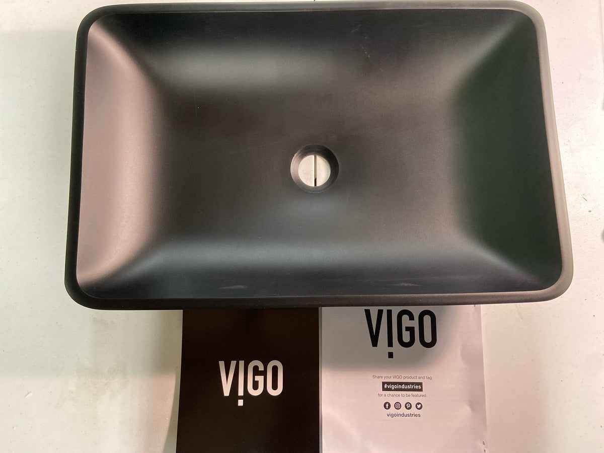 Vigo VG07112 Hadyn 22" L x 14" W x 4" H Rectangular Glass Vessel Bathroom Sink - Black MatteShell