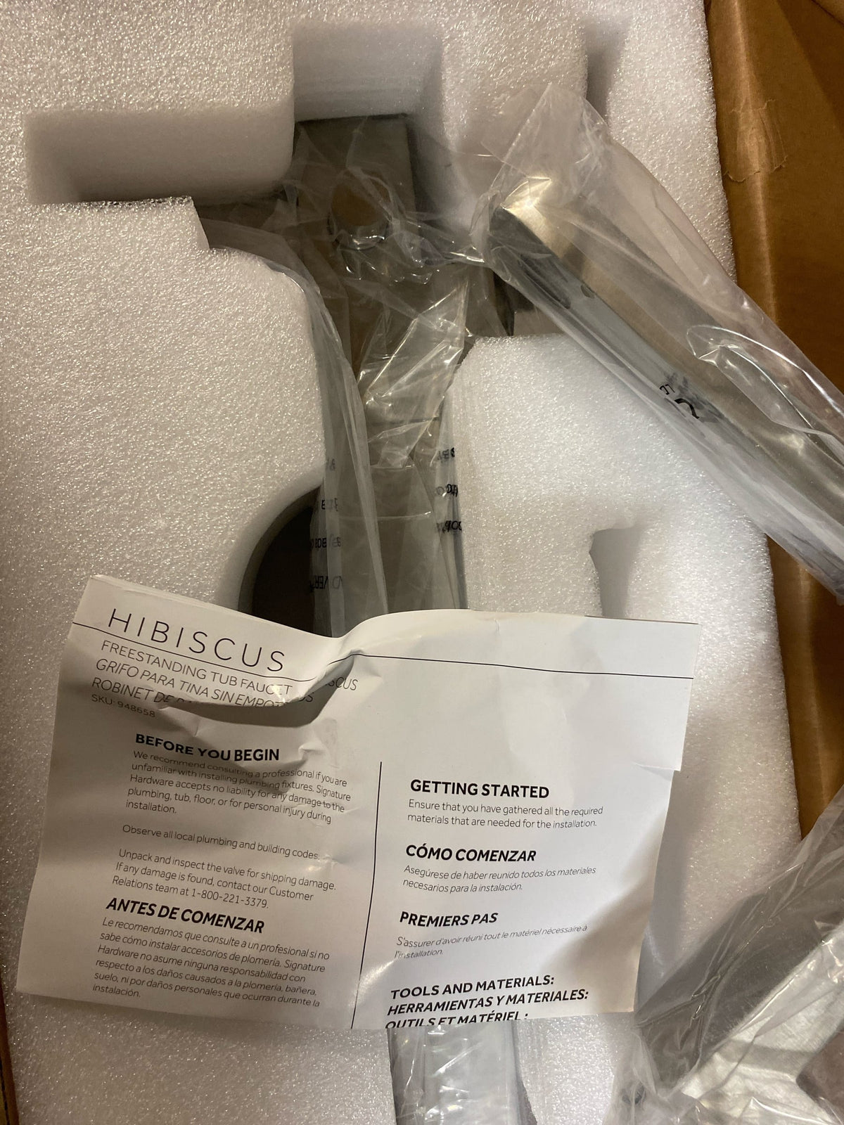 Signature Hardware SHHBFS2000GZBN Hibiscus Freestanding Tub Faucet with Hand Shower - Brushed Nickel