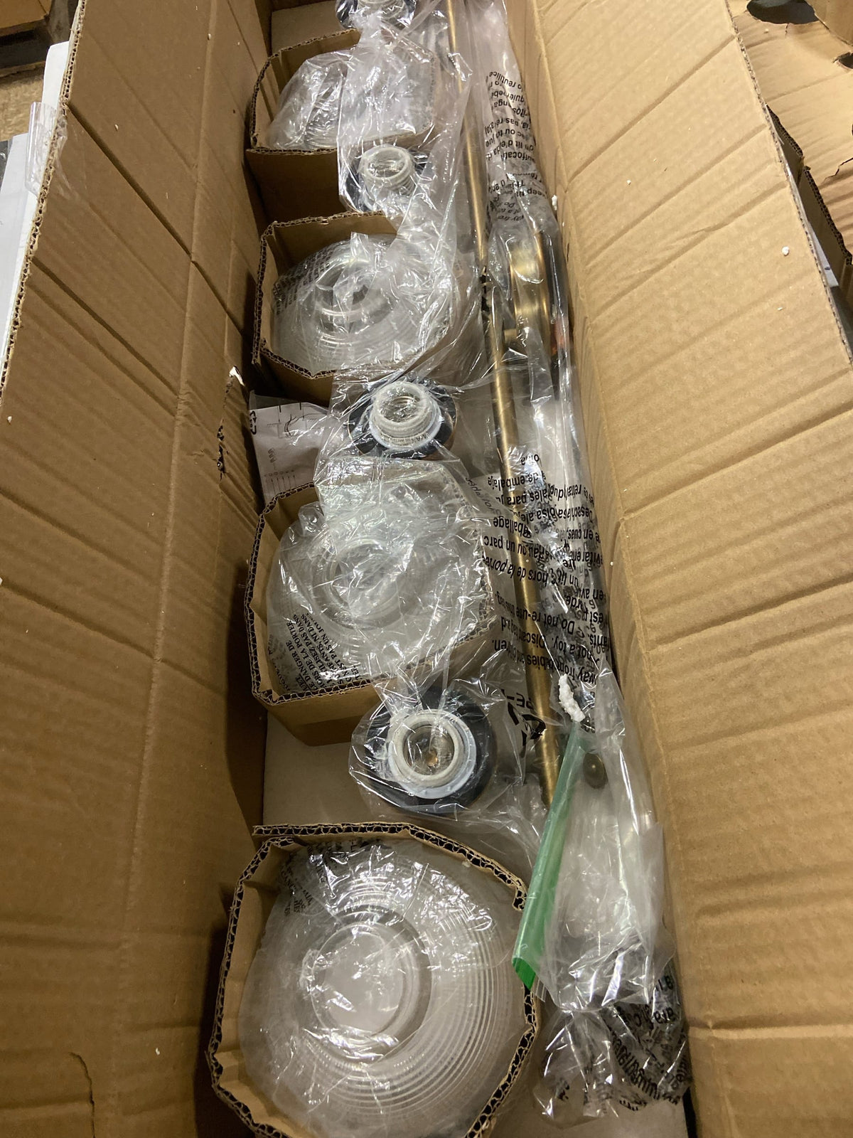 Progress lighting P2997-163 Archie Collection 35-1/2 in. 4-Light Gold Vintage Brass Clear Double Prismatic Glass Coastal Bathroom Vanity Light