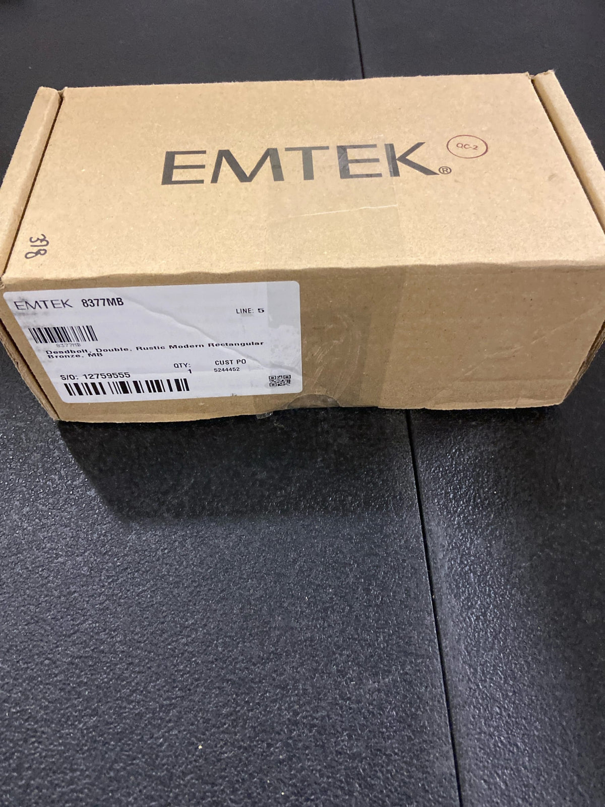 Emtek 8377MB Rustic Modern Rectangular Double Cylinder Keyed Entry Deadbolt from the Sandcast Bronze Collection - Medium Bronze