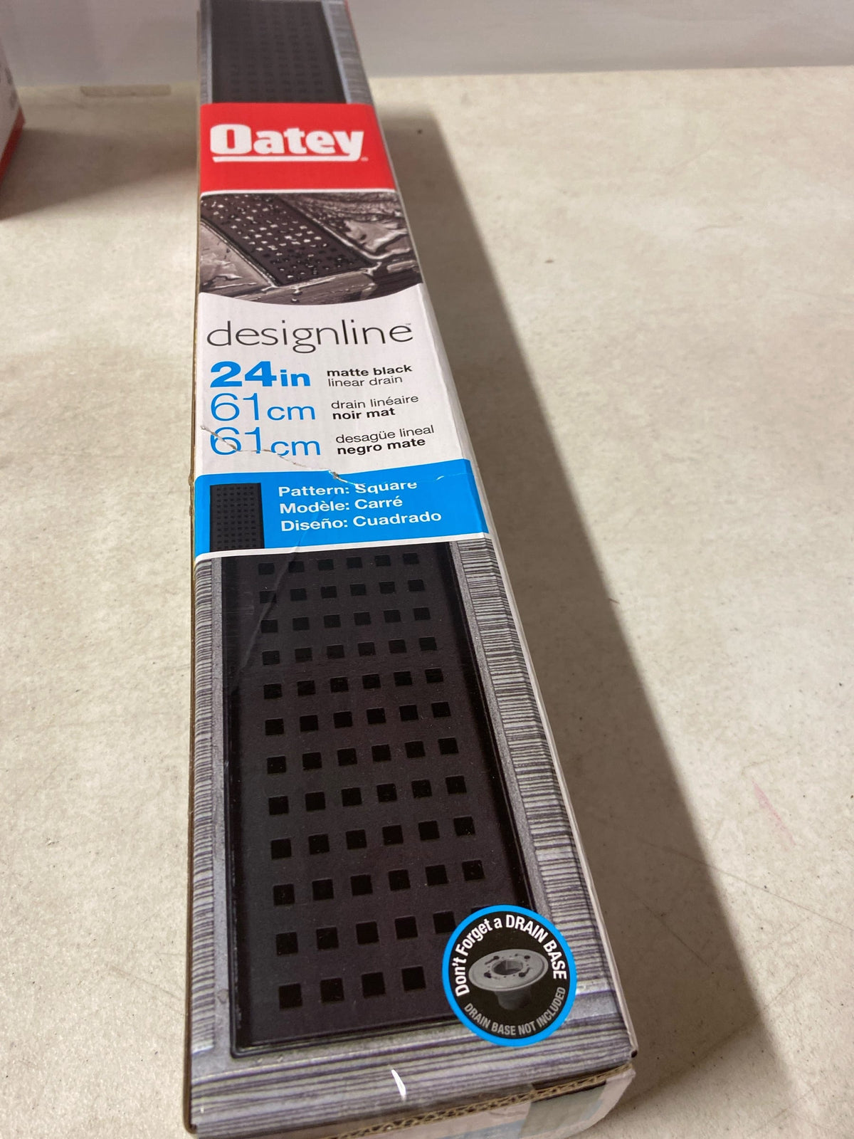 Oatey DL32240 Designline 24 in. Stainless Steel Linear Shower Drain with Square Pattern Drain Cover in Matte Black