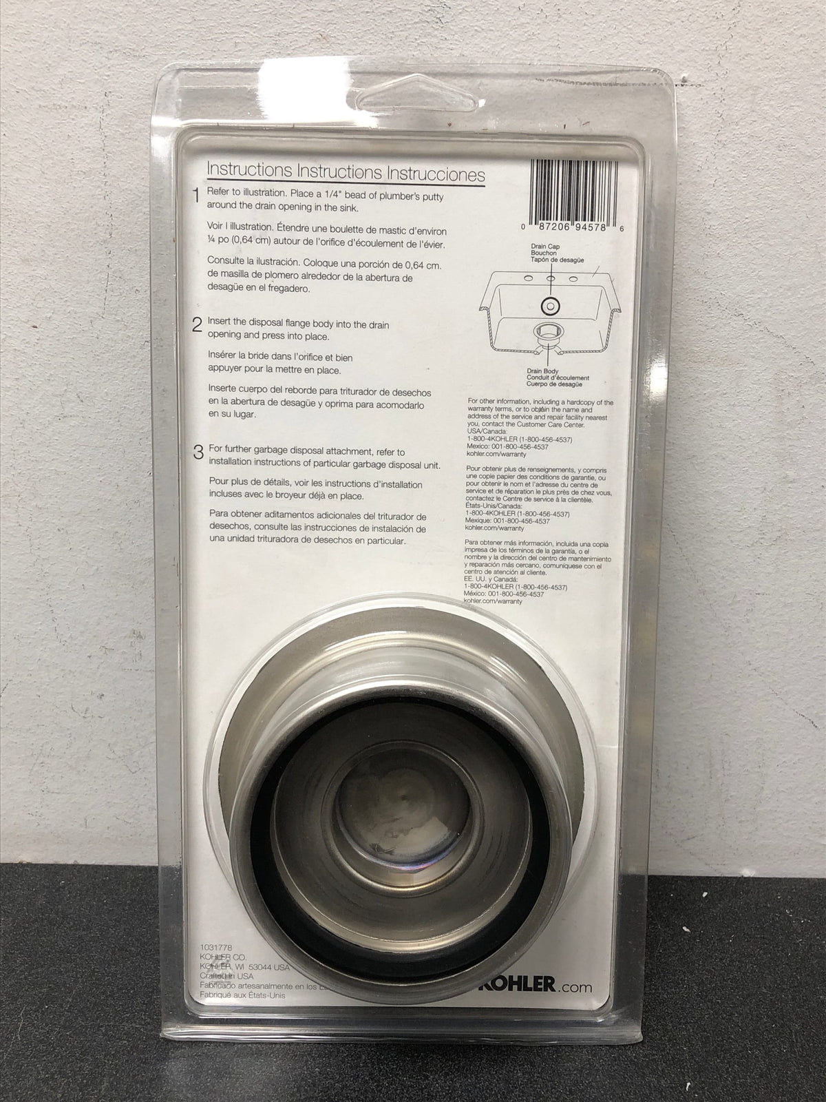 Kohler K-11352-SN Solid Durable Disposal Flange and Stopper for Standard Garbage Disposals - Polished Nickel