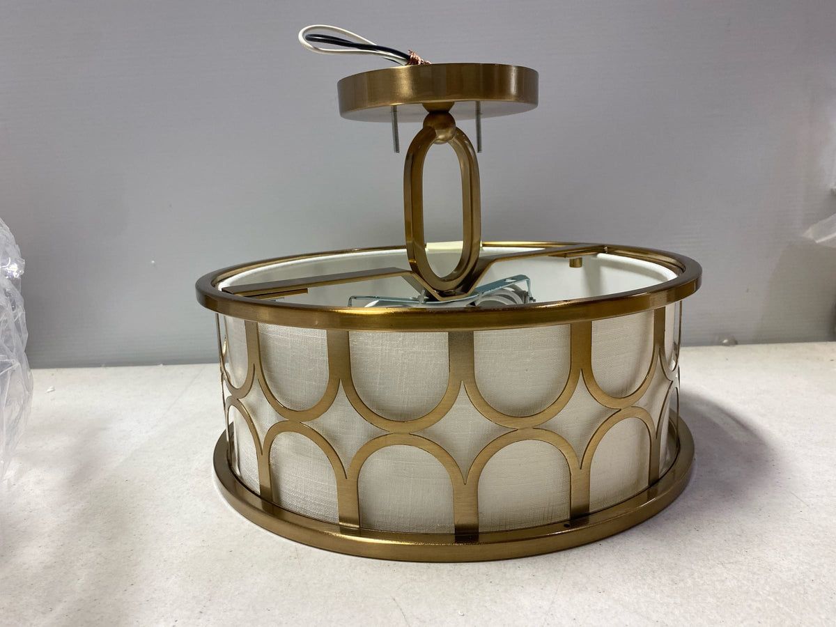 Meridian M60015NB 2 Light 13" Wide Semi-Flush Drum Ceiling Fixture - Natural Brass