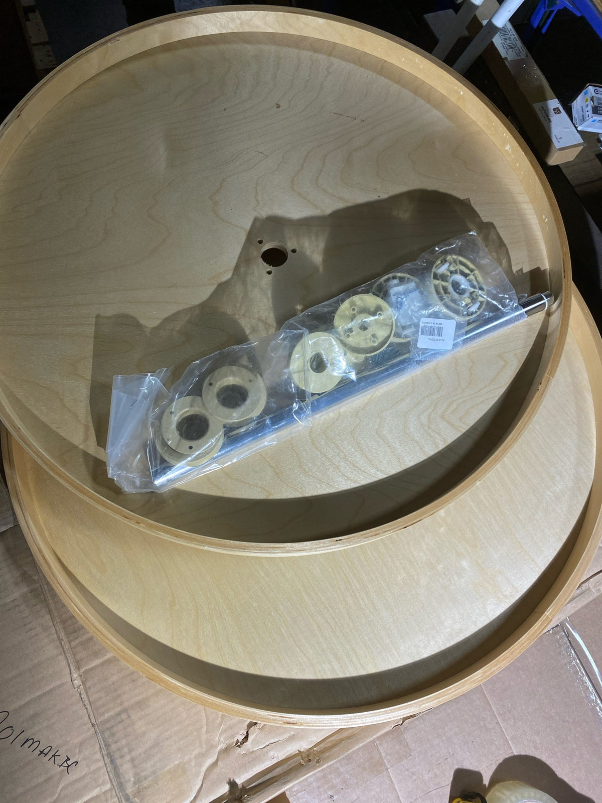 Rev-A-Shelf 32" Dual Shelf Full Circle Shaped Lazy Susan Organizer with Telescoping Shaft for Corner Base Cabinets, Natural Maple, LD-4BW-062-32-1