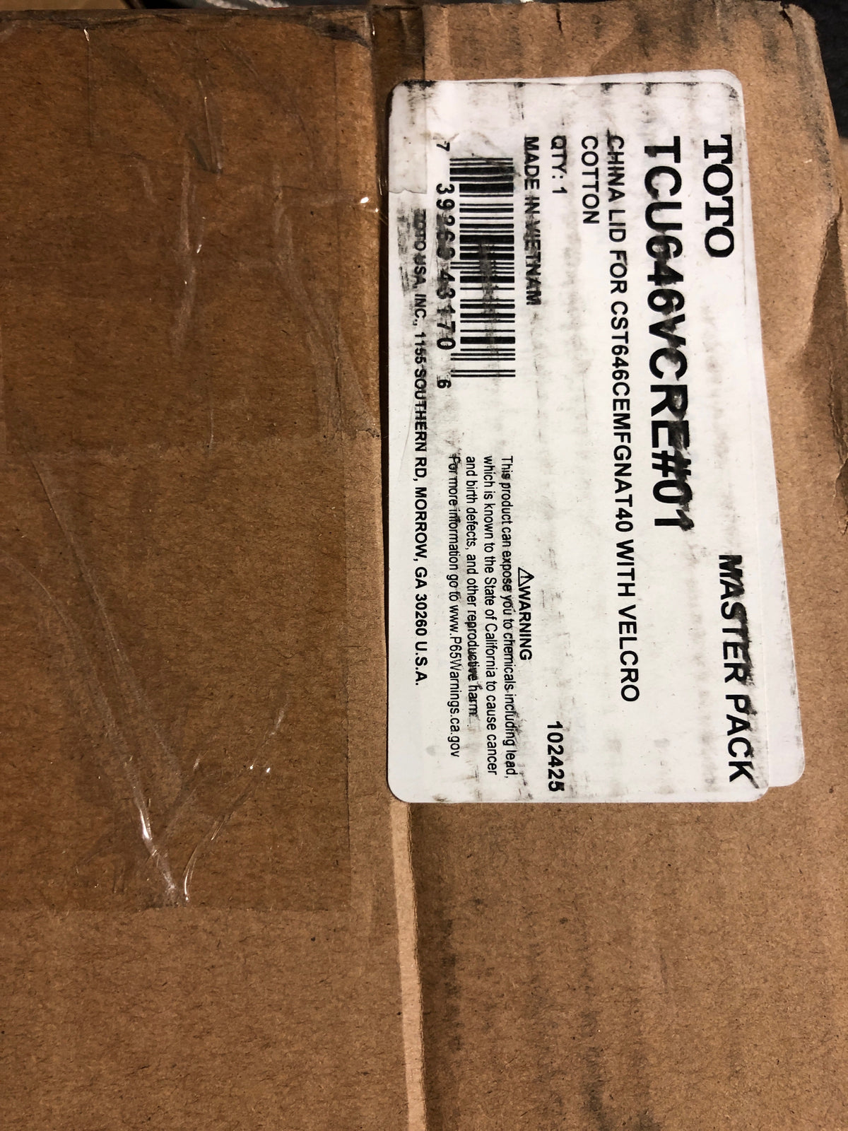 TCU646VCRE#01 TOTO TCU646VCRE# TANK LID WITH VELCRO TAPE
