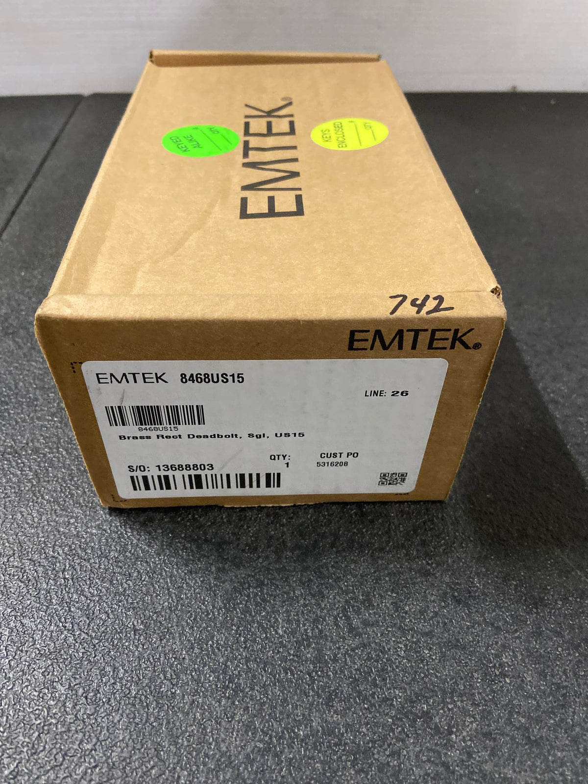 Emtek 8468US15 Rectangular Style Brass Modern Single Cylinder Deadbolt - Satin Nickel
