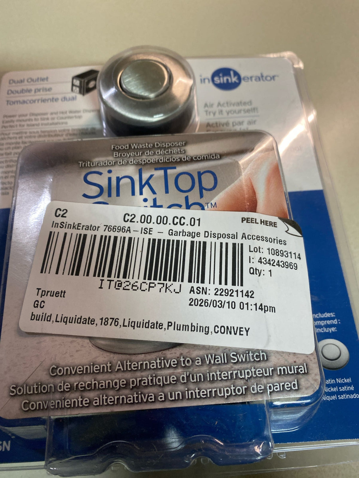 InSinkErator Garbage Disposal Air Switch Kit, Dual Outlet Sink Top Switch Button for All InSinkErator Food Waste Disposer Models, Satin Nickel STS-OOSN