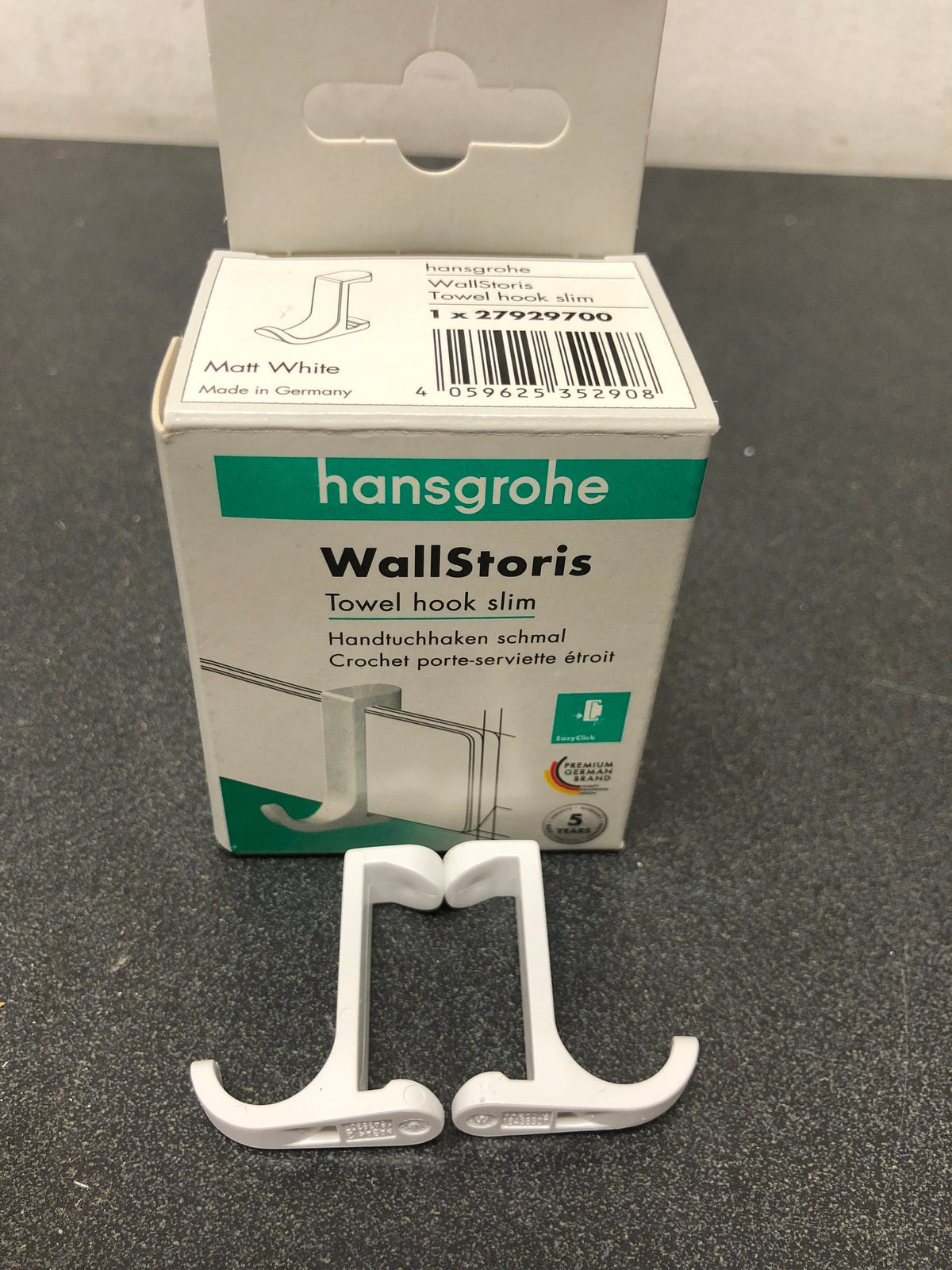 Hansgrohe 27929700 WallStoris Slim Single Robe Hook with EasyClick Technology - Pack of 2 - Matte White