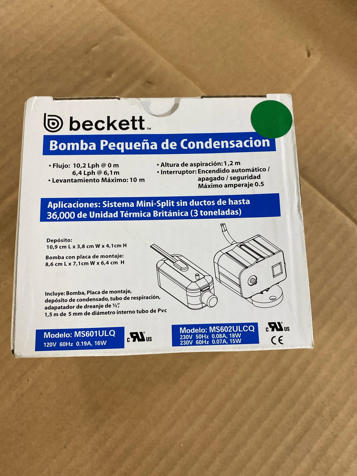 Beckett MS601ULQ Mini Split Condensate Pump, 115V, 53 Foot Max Lift