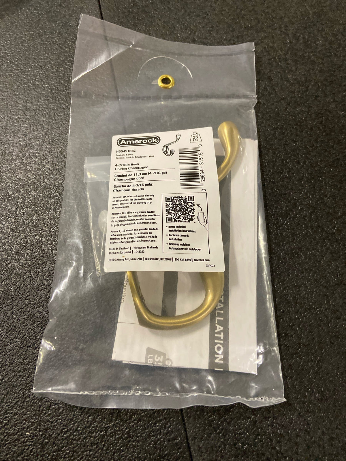 Amerock Noble Double Prong Golden Champagne Wall-Mounted Hook