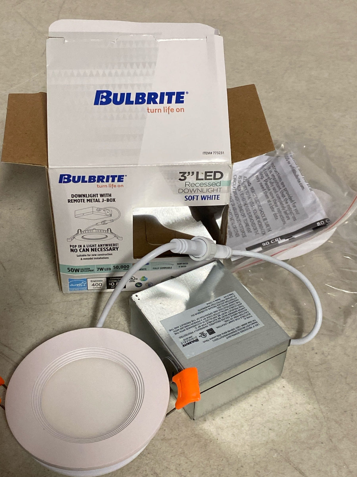 Bulbrite 773231 Canless Recessed Fixture 3000K with 3" Open Trims - White