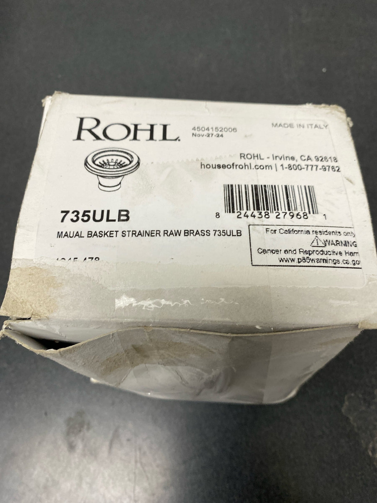 Rohl 735ULB 3 1/2" Basket Strainer without remote pop-up - Unlacquered Brass