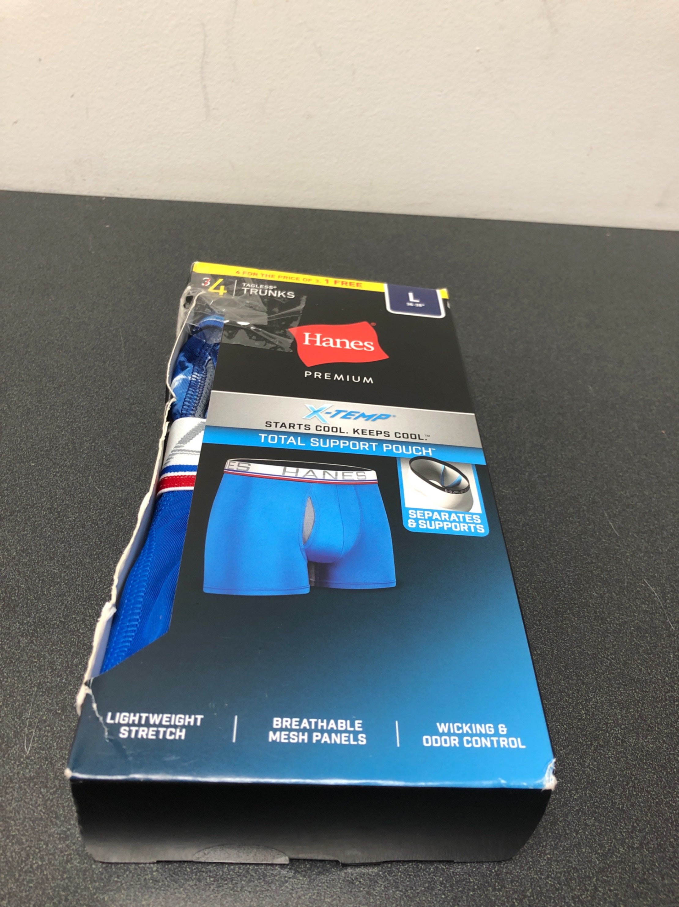 Hanes premium men's xtemp total support pouch anti chafing 3pk boxer briefs  - blue/gray l