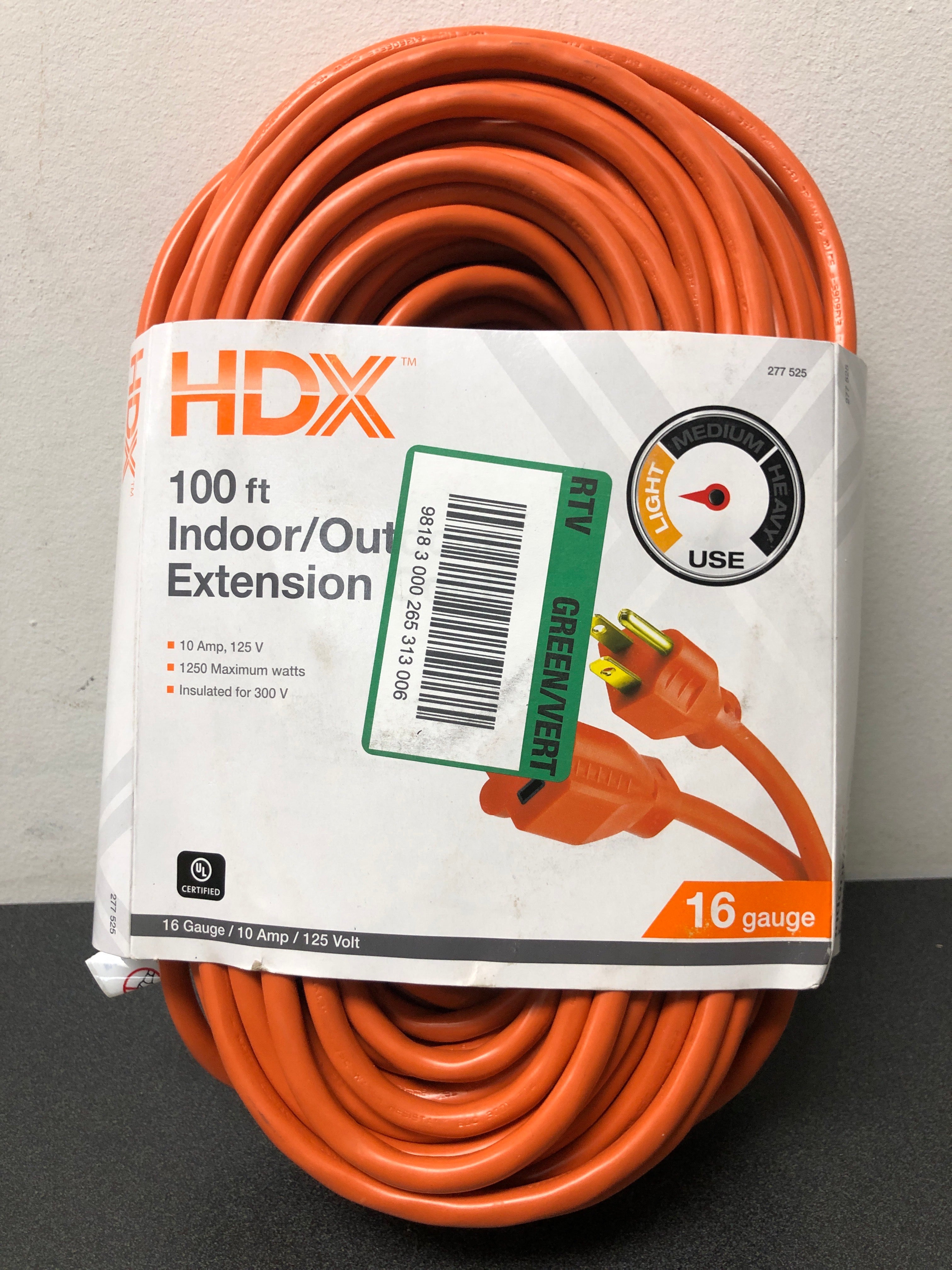 HDX 100 ft. 16/3 Indoor/Outdoor Extension Cord, Orange and 150 ft