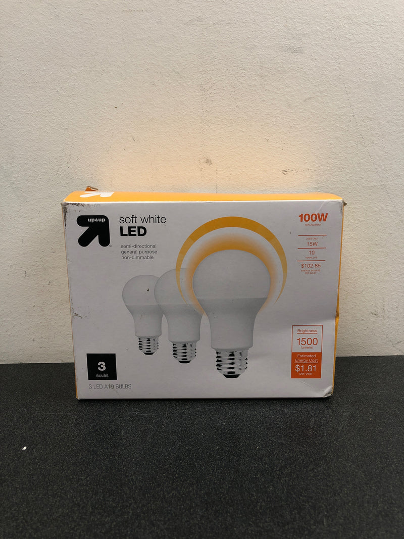 100W 3pk LED Soft White Light Bulb - Up&Up