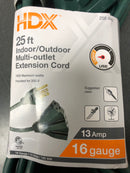 Hdx SJTW16325GNPB 25 ft. 16/3 Light Duty Indoor/Outdoor Landscape Extension Cord with Multiple Outlet Triple Tap End, Green