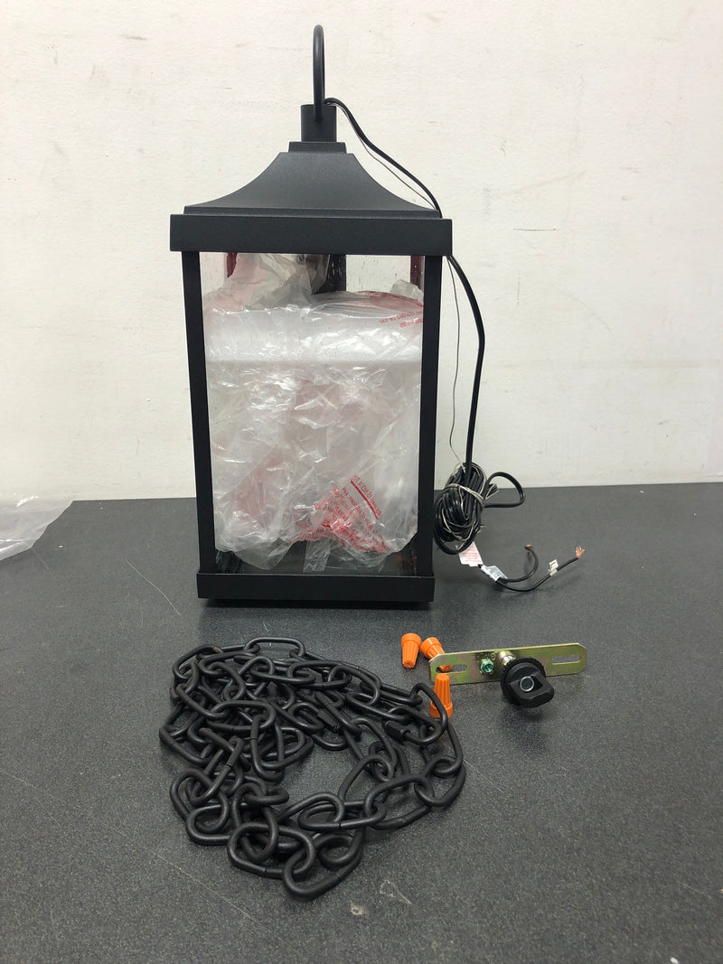Progress lighting P550077-031 Park Court 1-Light Textured Black Traditional Outdoor Pendant Light with Clear Seeded Glass