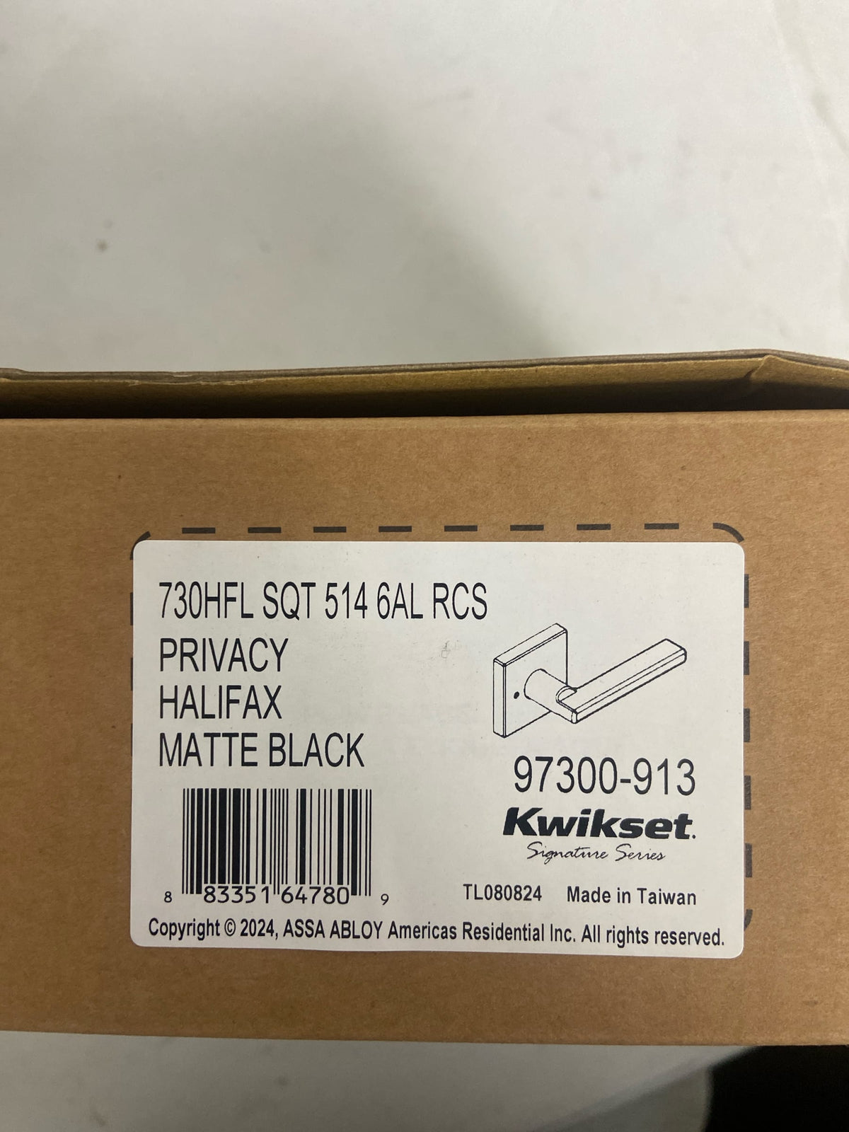 Kwikset 730HFLSQT-514 Halifax Privacy Door Lever Set with Square Rose - Matte Black
