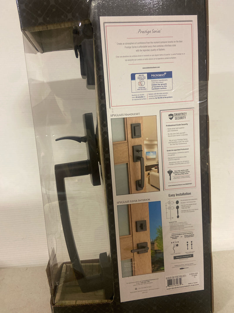 Baldwin 91800-045 Prestige Spyglass Single Cylinder Venetian Bronze Door Handleset with Square Spyglass Door Handle feat SmartKey Security