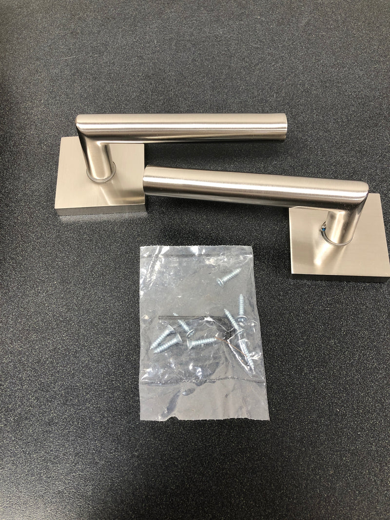 Emtek 5050STUUS15LH Stuttgart Left Handed Non-Turning Two-Sided Dummy Door Lever Set with Square Rose from the Brass Modern Collection - Satin Nickel