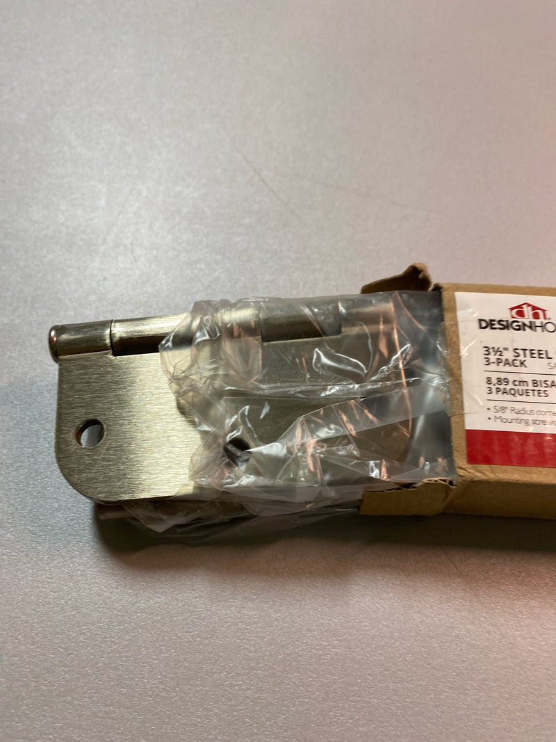 Design House 181412 3-1/2" x 3-1/2" Plain Bearing 5/8" Radius Corner Mortise Hinge - Pack of Three Hinges - Satin Nickel
