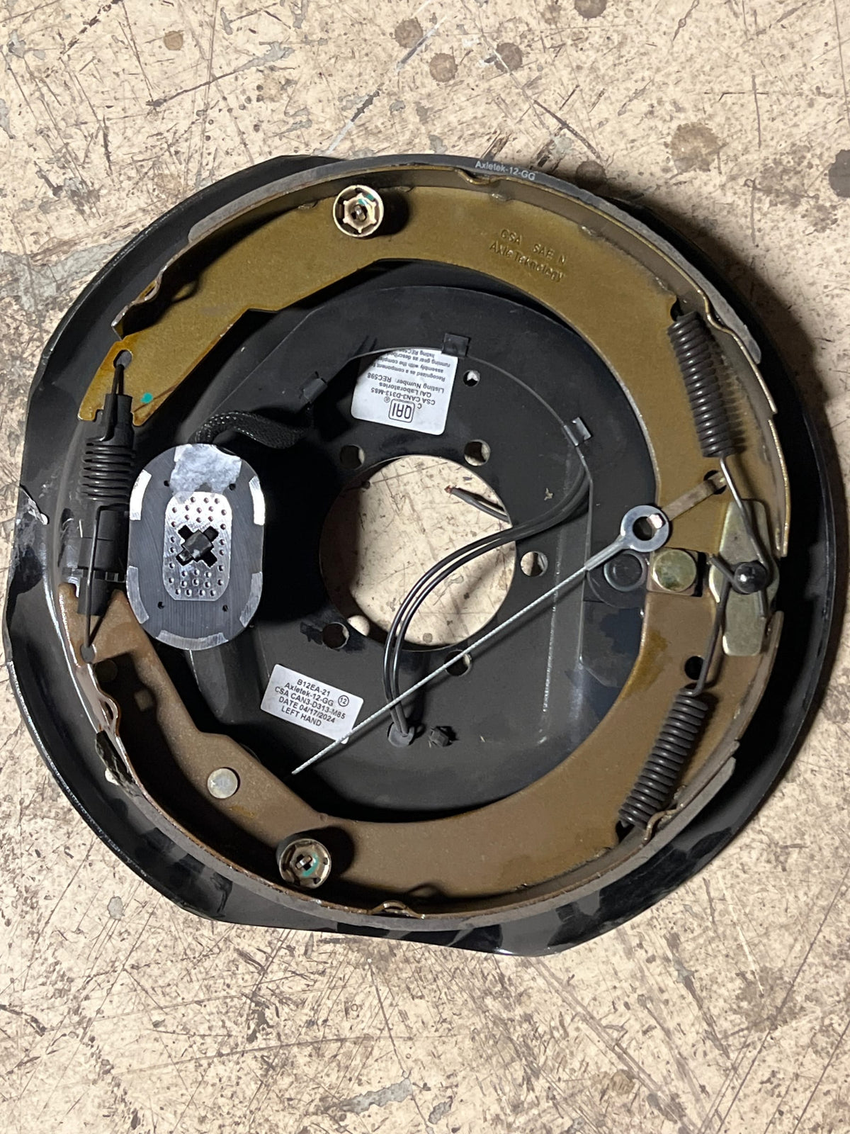 AxleTek 12" x 2" Self-Adjusting Electric Brake Assembly - 7,000 lb Axle - Black Standard Wire - Left Hand - B12EA-21