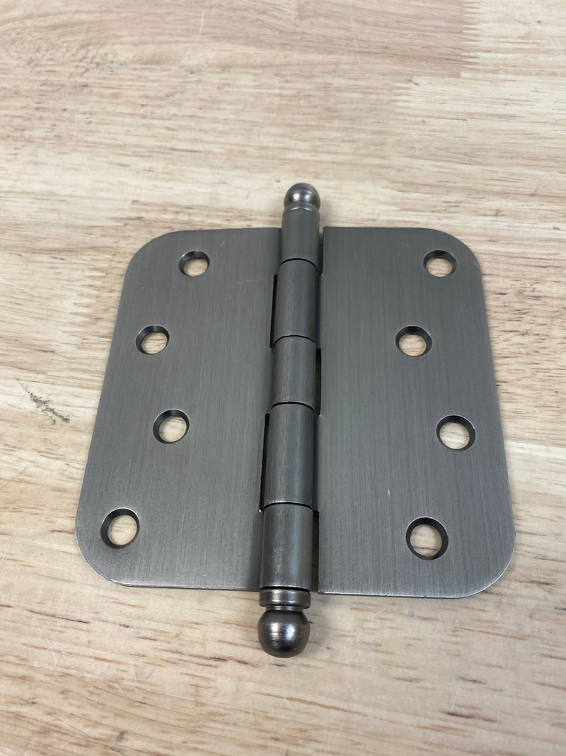 Nostalgic Warehouse 746084 4" x 4" Plain Bearing 5/8" Radius Corner Mortise Hinge with Steeple Tip - Antique Pewter