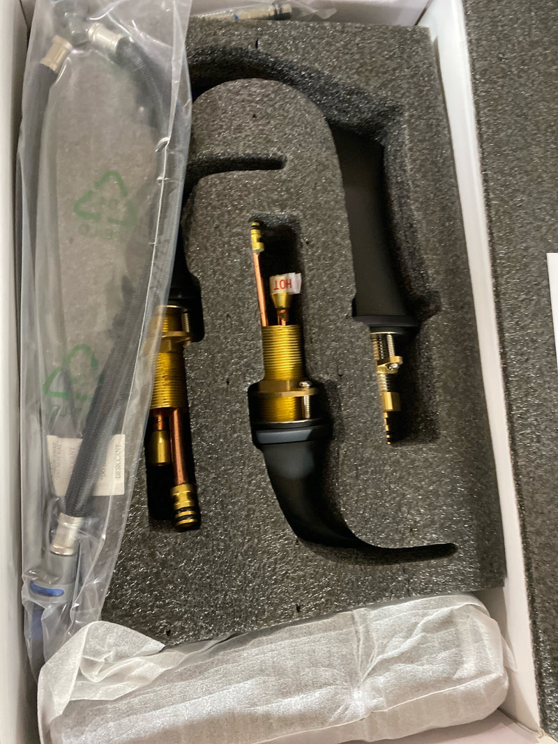 Bwe C-16454-Black 8 in. Widespread Double Handle Black Bathroom Faucet Set 3-Holes Vanity Sink With Metal Drain In Matte Black