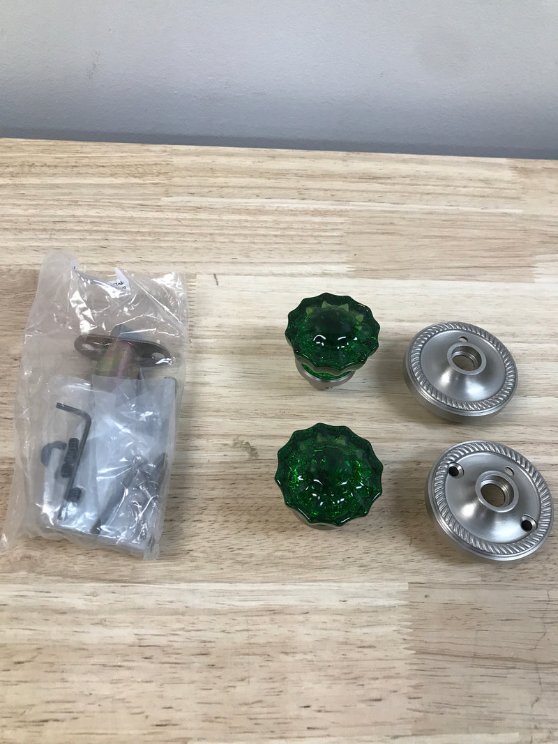 Nostalgic Warehouse 724982 Rope Solid Brass Rose Privacy Door Knob Set with Emerald Crystal Knob and 2-3/4" Backset - Satin Nickel