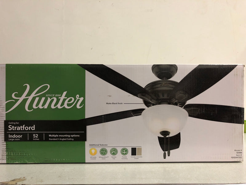 Hunter 50486 Stratford 52 in. LED Indoor Matte Black Ceiling Fan with Light Kit