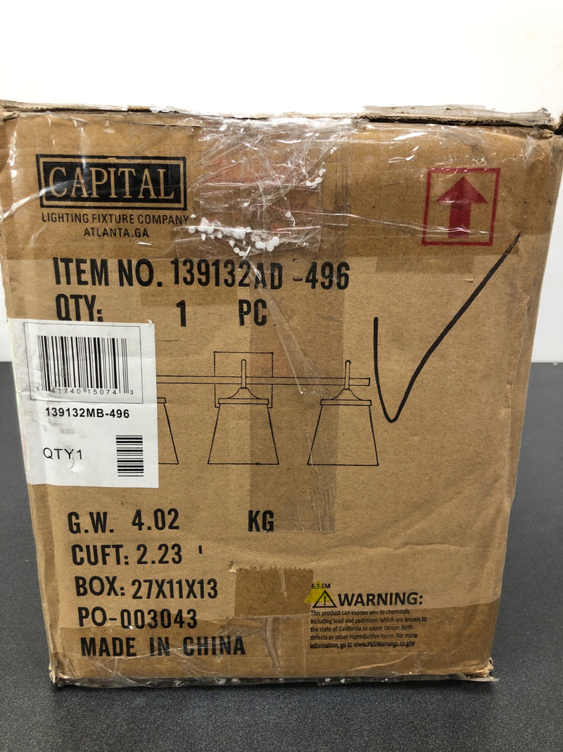 Capital Lighting 139132MB-496 3 Light 10-1/2" Tall Bathroom Vanity Light with Clear Seedy Glass Shades - Matte Black