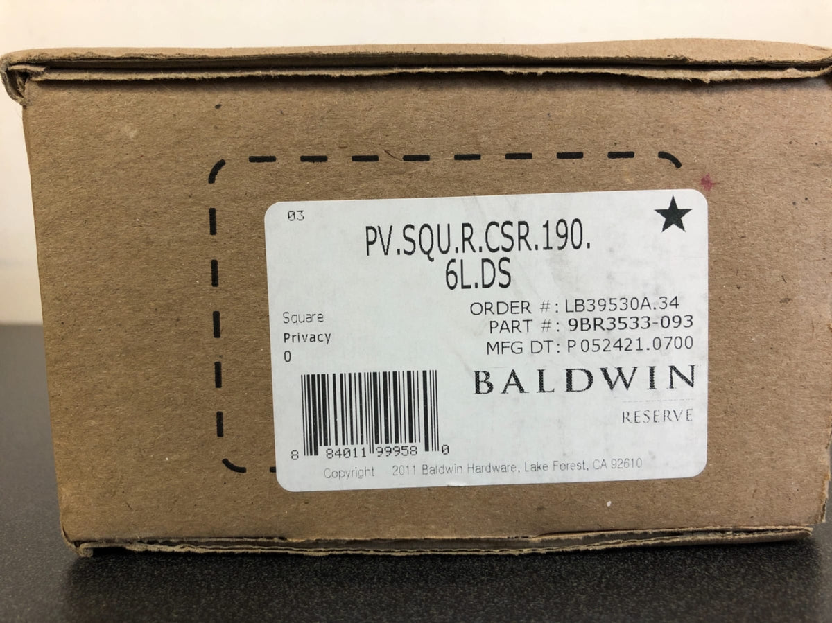 Baldwin Reserve Square Satin Black Bed/Bath Door Handle with Contemporary Square Rose