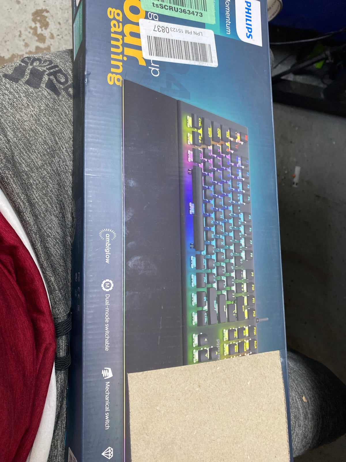 PHILIPS Wired Gaming Keyboard with Palm Rest | LED RGB Mechanical Keyboard w/Custom Cyan Crystal Switches, 38-Key Aliasing, Multimedia Control Dials | 20 Light FX, Custom Light Maps (SPK8624)