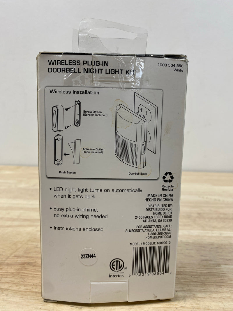 Defiant 18000010 Wireless Plug-In Doorbell Kit with LED Night Light and Wireless Push Button, White