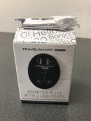 TRAVEL SMART EU Adapter Plug with Outlet and 2 USB Ports - Charges Smartphones and Tablets