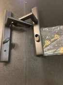 Emtek 1451US19LH Sandcast Bronze Door Configuration 4 Keyed Entry Multi Point Narrow Trim Lever Set with American Cylinder Above Handle - Flat Black Lariat Lever