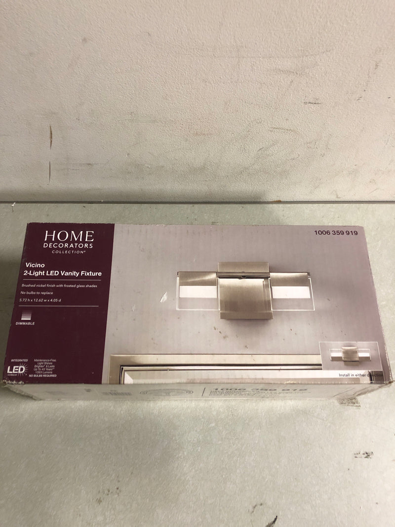 Home decorators collection 205115A VICINO 12.61 in. W x 5.71 in. H 2-Light Brushed Nickel Integrated LED Bathroom Vanity Light with Rectangular Shades
