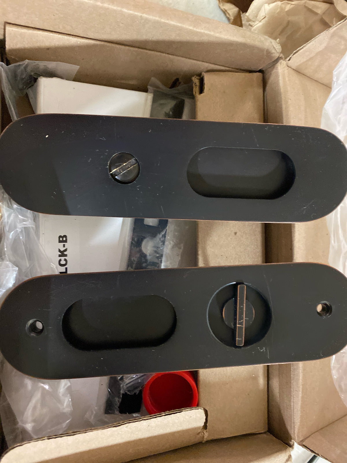 Emtek 2163US10B Narrow Oval 7-1/4" Tall Single Cylinder Keyed Entry Pocket Door Lock - Oil Rubbed Bronze