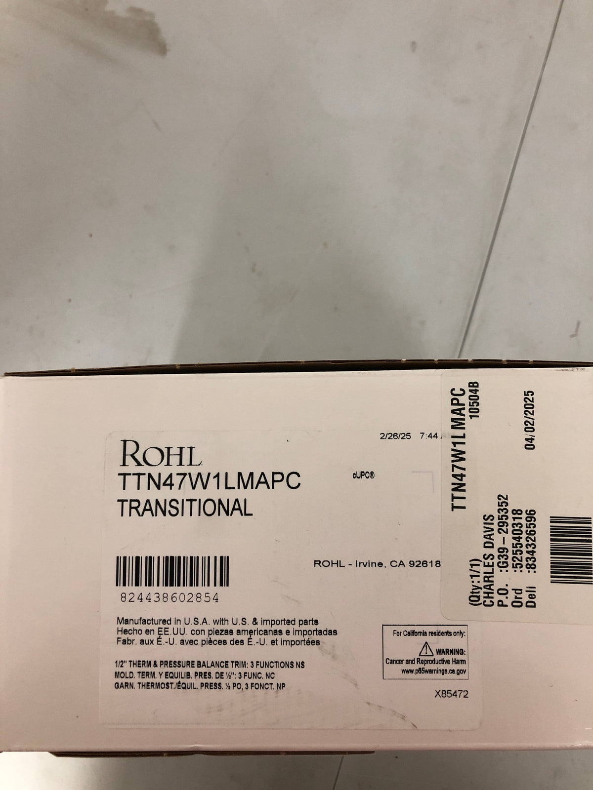 Rohl TTN47W1LMAPC Three Independent Function Thermostatic Valve Trim Only with Single Cross / Lever Handle, Integrated Diverter, and Volume Control - Less Rough In - Polished Chrome