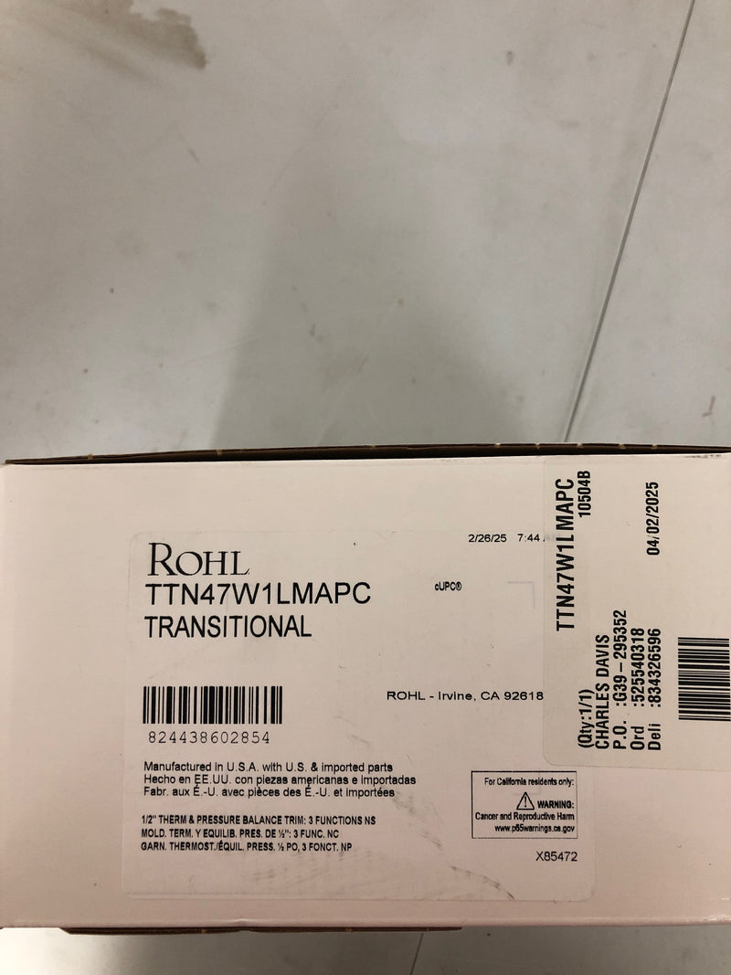 Rohl TTN47W1LMAPC Three Independent Function Thermostatic Valve Trim Only with Single Cross / Lever Handle, Integrated Diverter, and Volume Control - Less Rough In - Polished Chrome