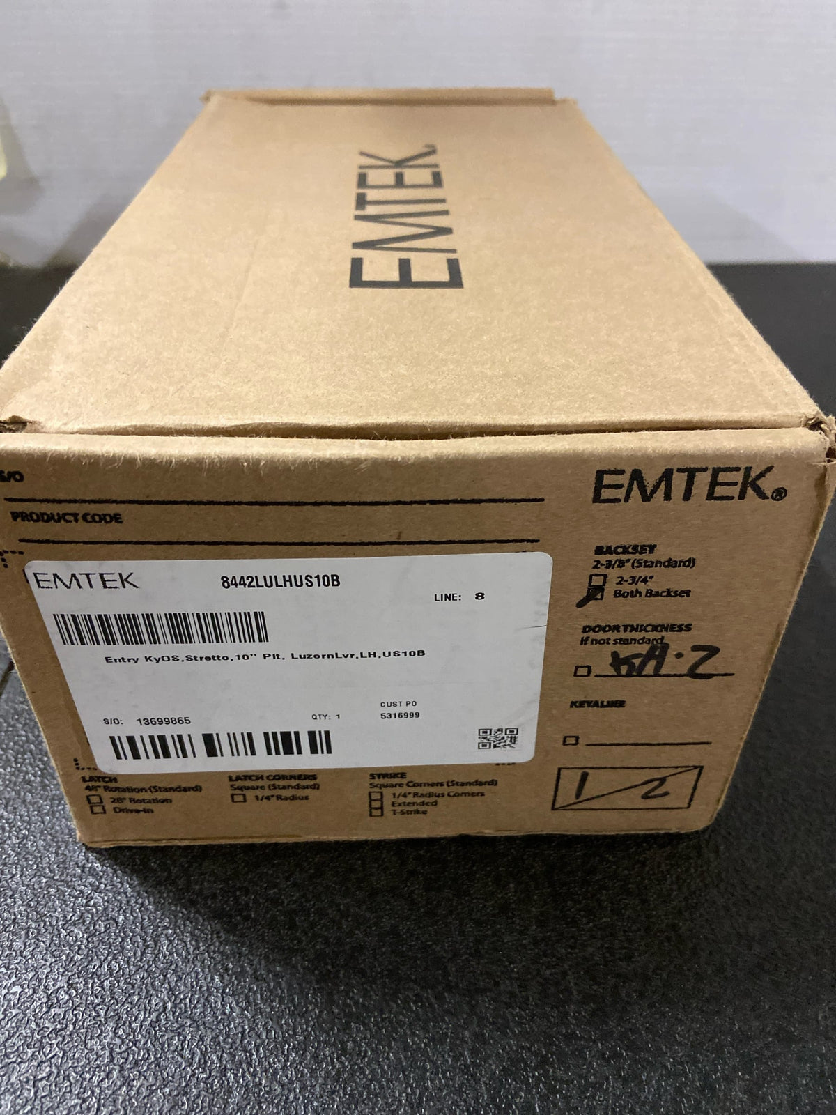 Emtek 8442LULHUS10B Entry KyOS, Stretto, 10'' Plt, LuzernLvr, LH, US10B