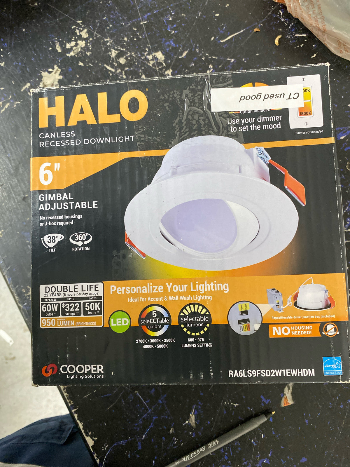 Halo RA6LS9FSD2W1EWHDM RA 6 in. Integrated LED Recessed Light Trim, 600 Lumens/1000 Lumens, 5 Selectable CCT, D2W, 120-Volt, DM
