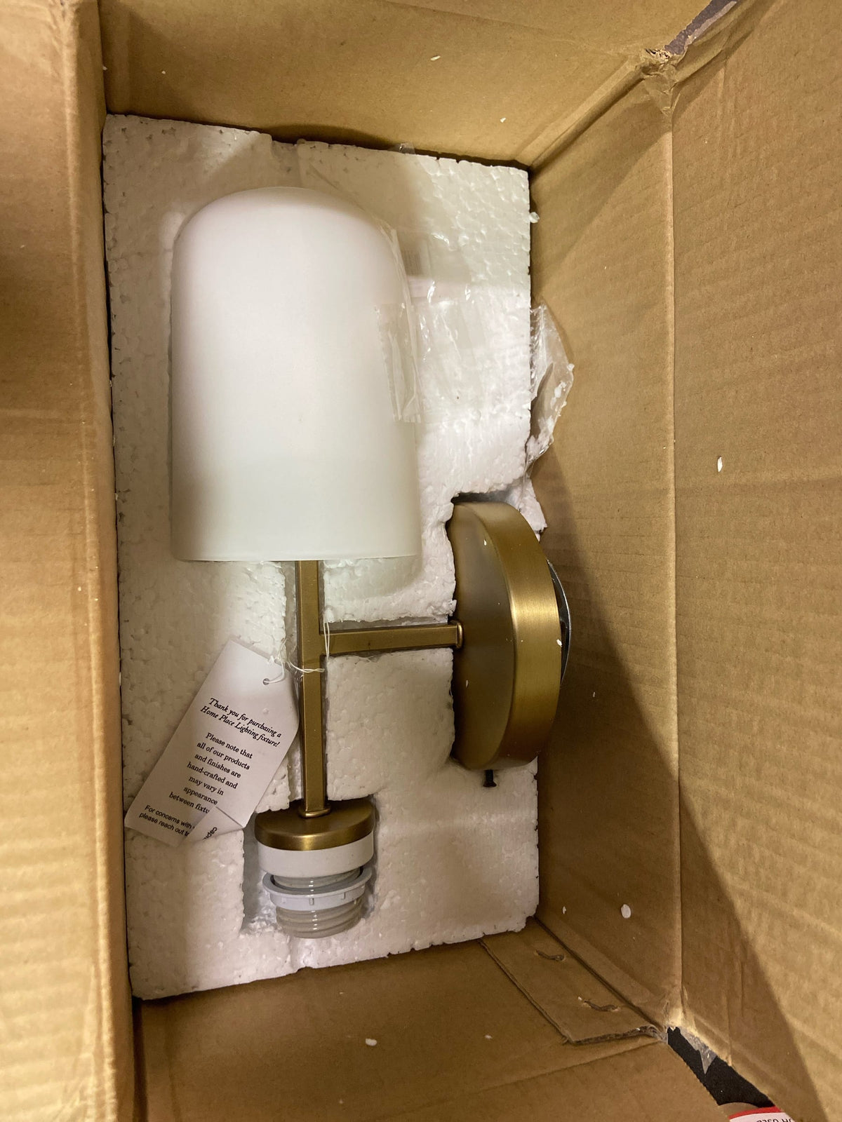 HomePlace Lighting 648811AD-542 Lawson Transitional Soft White Glass Bell Wall Sconce, 1-Light 100 Watt, 14" H x 5" W, Brass